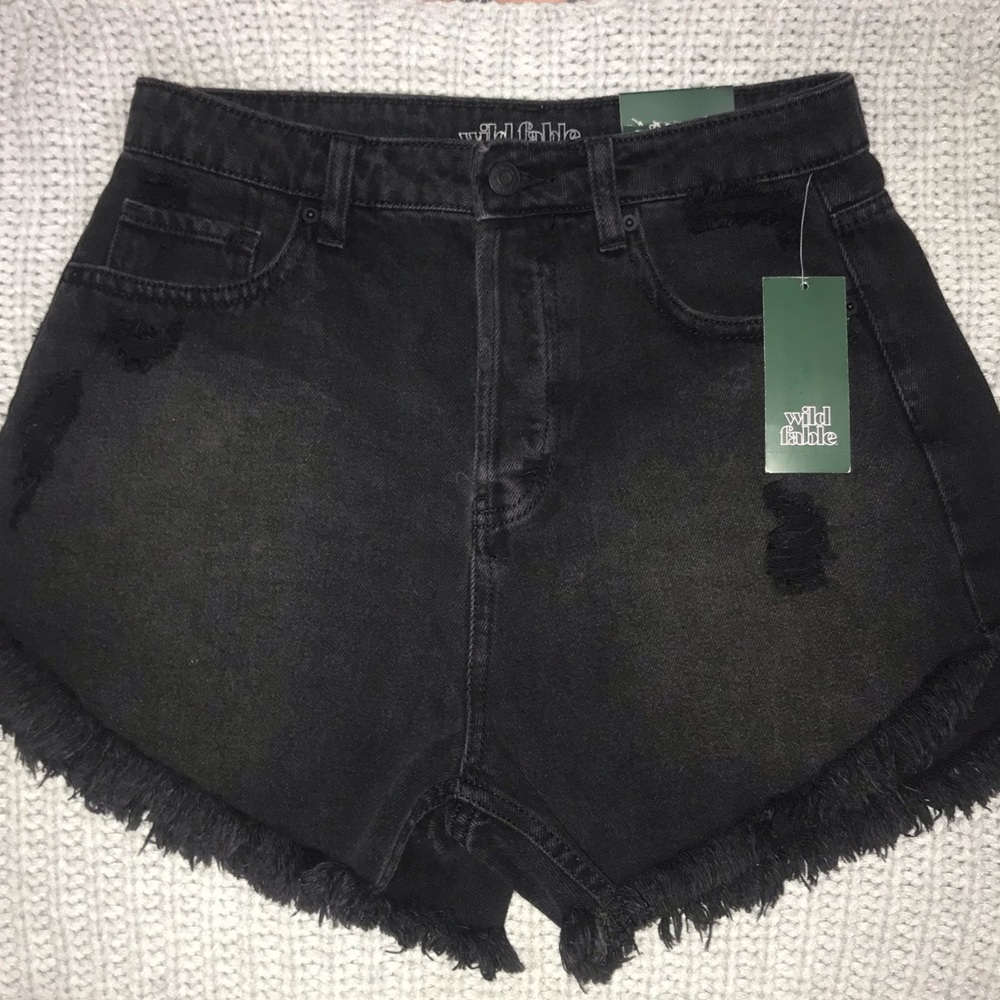 Black denim shorts